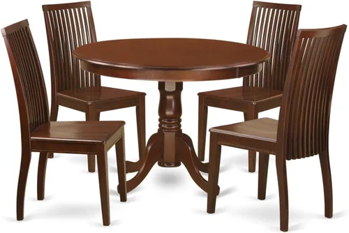 Vista 8 de East West Furniture HLIP3-BMK-W - Juego de comedor de 3 piezas que contiene una mesa de comedor redonda con pedestal y 2 sillas de cocina, 42 x 42