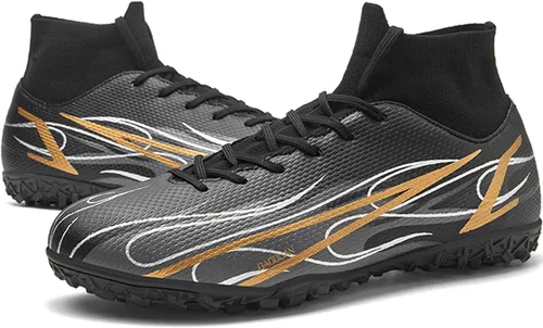 Vista 9 de luluboy Tacos de fútbol para hombre, zapatos de fútbol de alta calidad, con cordones, antideslizantes, botas de césped TF para interiores