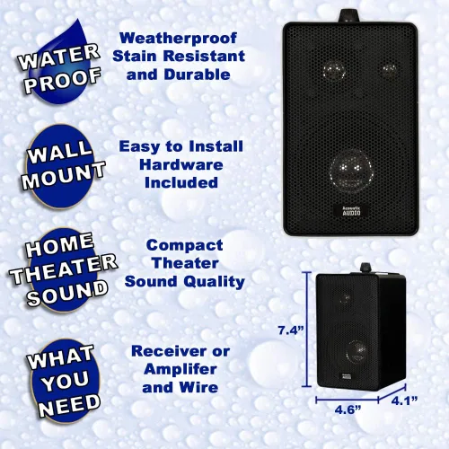 Vista 2 de Acoustic Audio 251B - Altavoces de 3 vías para interiores y exteriores, par negro de 400 vatios