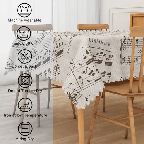 Vista 3 de Mantel de notas musicales retro, mantel rectangular de lino para decoración de fiestas musicales, suministros de comedor, cocina, decoración