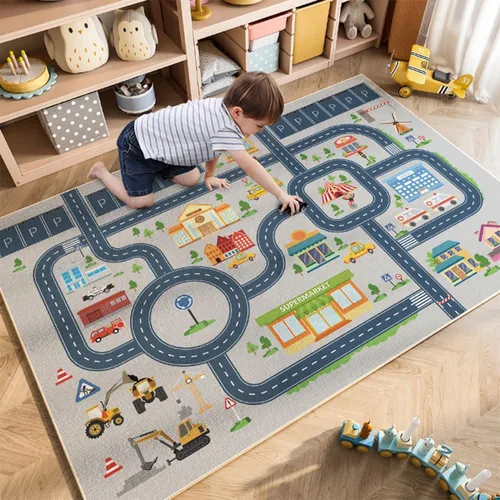 Vista 3 de Alfombra para niños de 5 x 7 pies, alfombras de automóvil para autos de juguete para niños, alfombras antideslizantes para niños, alfombras de área