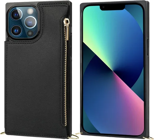 Vista 8 de Bocasal Funda tipo cartera cruzada para iPhone 13 Pro Max con soporte de ranura para tarjetas de bloqueo RFID, funda magnética con tapa, bolso