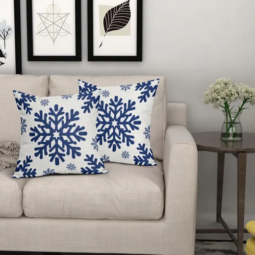 Vista 158 de Fundas de almohada decorativas de Navidad negras 40x40 cm con copos de nieve blancos de Navidad, juego de 2, temática rústica de invierno