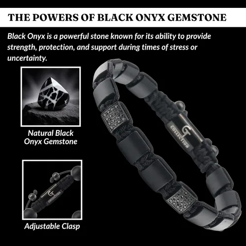 Vista 2 de Pulsera de cuentas planas de la colección GT, pulseras ajustables de gemas para hombres