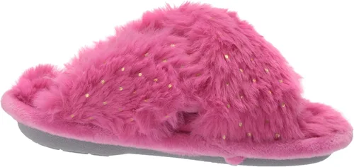 Vista 6 de Dearfoams Pantuflas unisex Ava Kids con detalle impreso de piel sintética y banda cruzada para niños