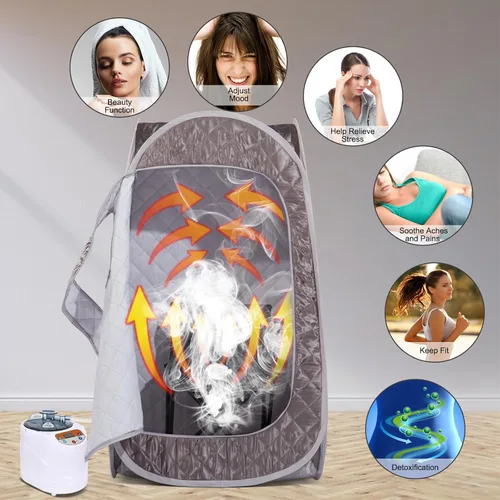 Vista 6 de Smartmak Sauna de vapor portátil, spa personal de cuerpo completo, tienda de campaña de sauna plegable con generador de vapor grande de 3L y 1000 W