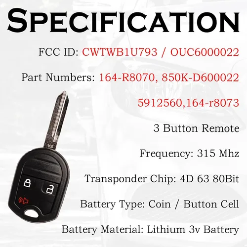 Vista 3 de SUPALAND Llavero con Control Remoto de Entrada sin Llave Reemplazo Compatible con Ford F-150 F150 2004-2014 F-250 F250 2004-2016 F-350 F350 Super