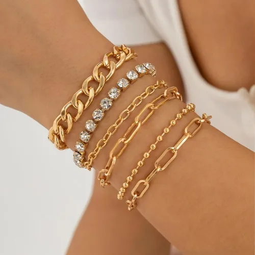 Vista 15 de Long tiantian Pulsera de oro gruesa para mujer, pulseras de oro delicadas, pulseras para mujer, pulseras apilables de eslabones de cadena