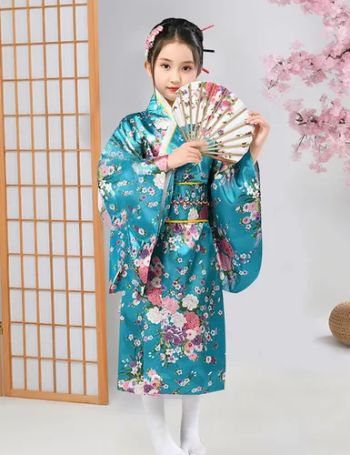 Vista 2 de Vestido kimono japonés para niñas, disfraz de anime, cosplay, Halloween, bata elegante