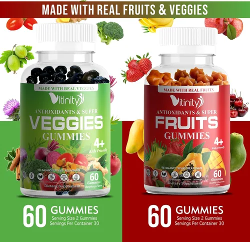 Vista 34 de VITINITY Super Greens - Gomitas multivitamínicas Hechas con 30 superalimentos reales, verduras, hierbas, frutas para adultos y niños para aumentar