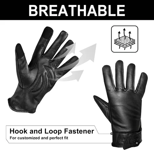 Vista 5 de Guantes de cuero para montar en motocicleta para hombres y mujeres, con pantalla táctil, guantes térmicos impermeables de invierno, guantes cálidos