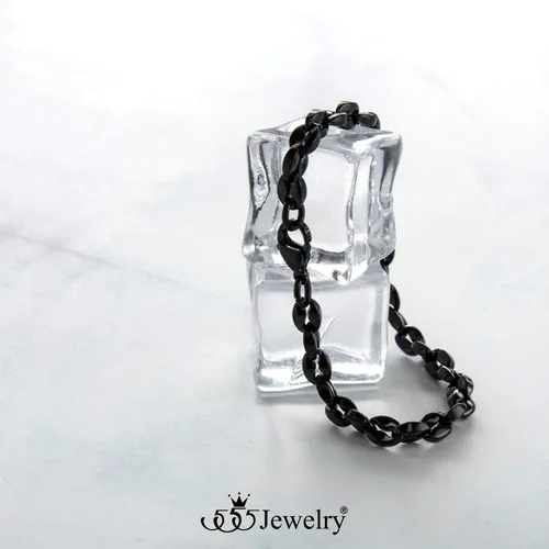 Vista 5 de 555Jewelry Pulsera unisex de cadena de eslabones de grano de café hueco de acero inoxidable Negro