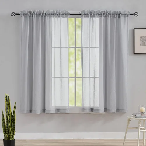 Vista 11 de Home Brilliant Cortinas traslúcidas para sala de estar de 45 pulgadas de largo, paneles de ventana pequeños para dormitorio, cortinas cortas