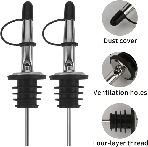 Vista 3 de 6 boquillas de vertido rápido con cónica, vertedores de licor con tapa de goma, acero inoxidable, higiénico, apto para lavavajillas, se adapta a