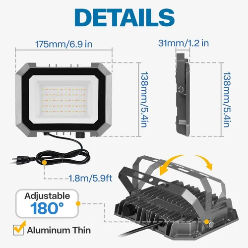 Vista 2 de Leddictive - Paquete de 1 luz de inundación LED de 50W para exteriores, 3CCT 3000/4000/6000K seleccionable, 5000 lúmenes, luz de trabajo exterior