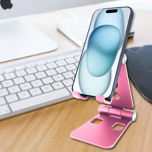 Vista 4 de Soporte para teléfono celular con soporte de montaje ajustable, soporte de escritorio de aluminio para teléfono celular, tabletas, iPads, soporte