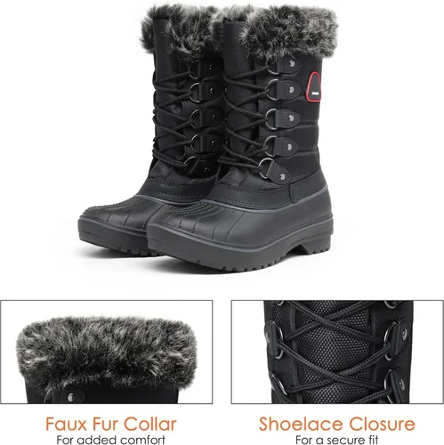 Vista 4 de DREAM PAIRS botas de nieve de invierno para mujer, de media caña, con forro de piel sintética