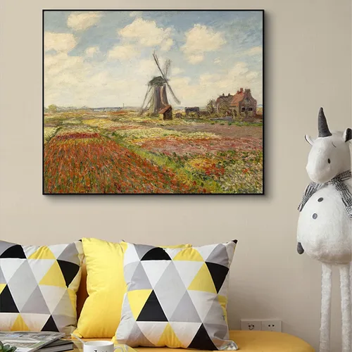 Vista 4 de Claude Monet - Lienzo decorativo para pared, póster estampado de campo de tulipanes en Holanda, fotos de póster de Monet, regalo sin marco