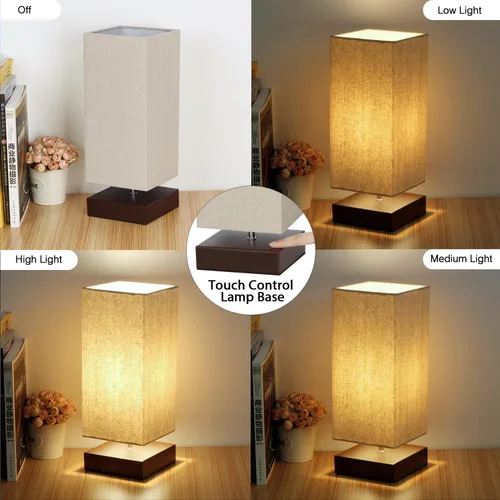 Vista 5 de Lámpara de Mesa con Control Táctil de Cabecera Regulable de 3 Vías Lámpara de Escritorio Táctil Lámpara Moderna de Mesa de Noche con Pantalla