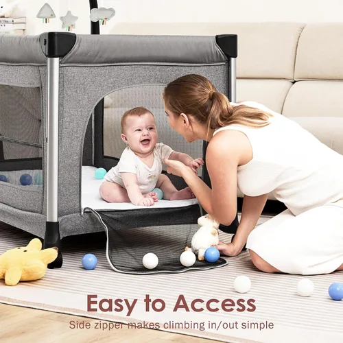 Vista 4 de Moisés para bebé 4 en 1 con colchón, configuración de un solo empuje, cuna de noche con cambiador de pañales de recién nacido a niño pequeño (gris)