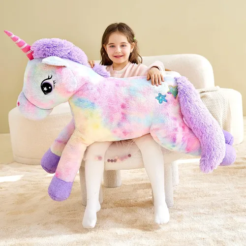Vista 2 de IKASA Juguete de peluche de unicornio gigante, juguetes suaves grandes y bonitos, enorme tamaño grande, esponjoso, de gran tamaño, regalos