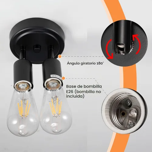 Vista 9 de Lámpara de techo semiempotrada de 2 luces, color negro mate con base E26, lámpara moderna para casa de campo, cocina, comedor, dormitorio, estudio