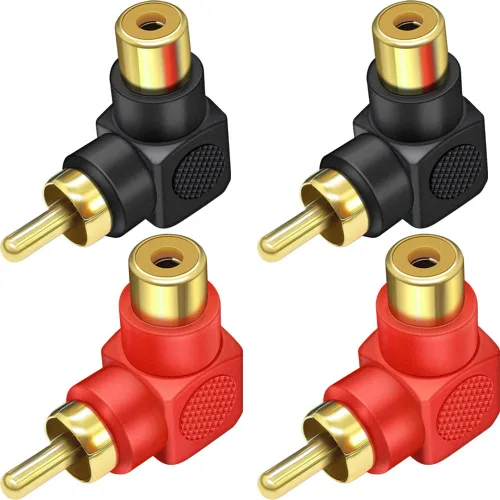 Vista 8 de Conectores RCA macho a hembra en ángulo recto, paquete de 12 adaptadores RCA M/F de 90 grados, codo chapado en oro (6 negros + 6 rojos)