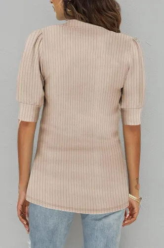 Vista 3 de Danedvi Camiseta de manga corta abombada con cuello alto para mujer, estilo casual