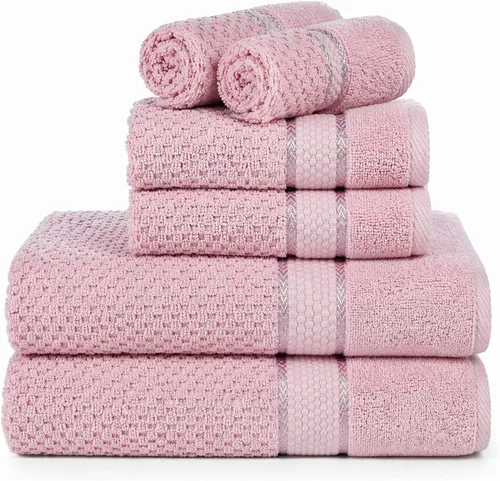 Vista 20 de Ample Decor Juego de toallas de baño 100% algodón, 6 piezas, suaves y absorbentes, de secado rápido, juego de toallas de baño