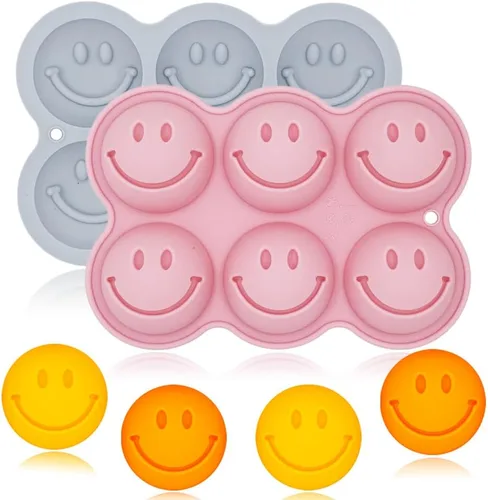 Vista 9 de Paquete de 2 moldes de silicona con forma de cara sonriente, 32 cavidades 3D con temática de expresión facial para hornear, bandeja de cubitos