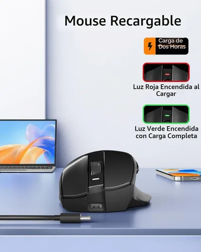 Vista 5 de Uciefy Ratón inalámbrico Bluetooth Z07, ratón recargable para portátil Negro