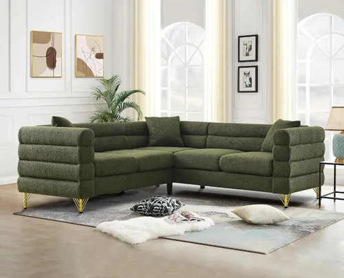Vista 17 de Cómodo sofá de 3 plazas, sofá Boucle de gran tamaño de 81 pulgadas con diseño de asiento profundo, sofá tapizado con 2 almohadas, moderno sofá