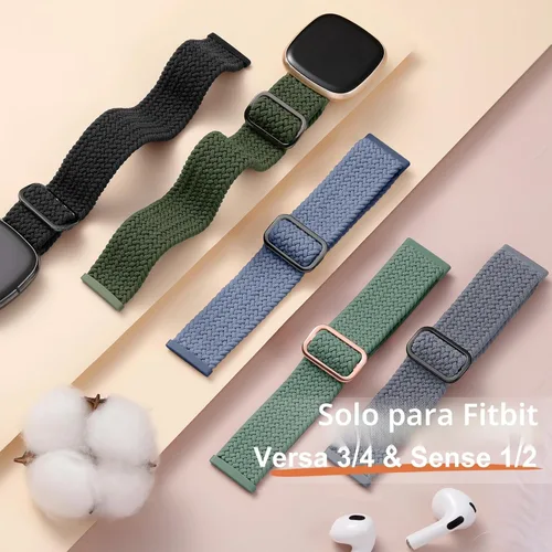 Vista 4 de Maledan Banda elástica trenzada compatible con Fitbit Sense/Versa 3/4 y Sense 2, correa elástica suave para reloj inteligente, accesorio