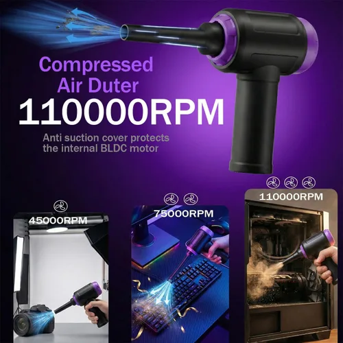 Vista 4 de Aspirador de computadora de 14.5 KPA y plumero de aire eléctrico inalámbrico 3 en 1, 110000 rpm, reemplaza el aire enlatado para torre de PC