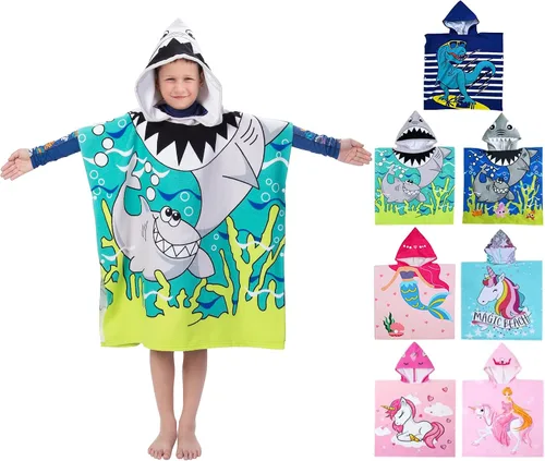 Vista 9 de growell Toallas de playa con capucha para niños - Toalla de baño para niños pequeños niñas niños, cubiertas de natación para niños de 4 a 10 años