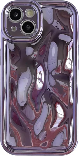 Vista 8 de Caseative Funda para iPhone 13, color negro Suavidad de la galjanoplastia de cromo del patrón de la burbuja del meteorito de la onda