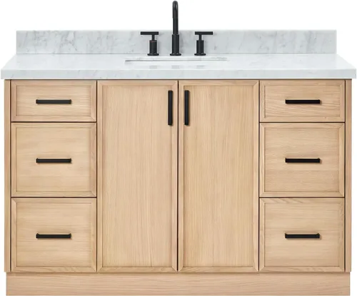 Vista 31 de ARIEL Hamlet - Mueble de baño de 54 pulgadas con fregadero, madera maciza, encimera de mármol italiano de Carrara de 1.5 pulgadas, fregadero