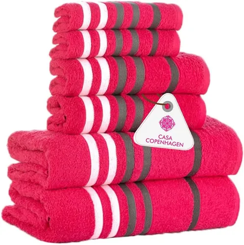Vista 5 de CASA COPENHAGEN Bella - Juego de toallas de 6 piezas, color gris a rayas, 21.16 oz/m², 2 toallas de baño, 2 toallas de mano y 2 toallas pequeñas