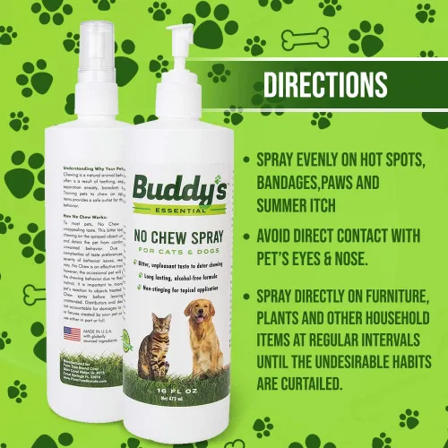 Vista 2 de Buddys Essential - Spray antimasticable para perros y gatos, espray amargo de 16 onzas para cachorros, gatitos, disuasorio de mascotas
