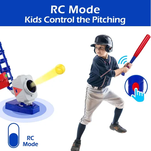 Vista 2 de iPlay, iLearn Juguetes de Máquina de Lanzamiento para Niños, Lanzador de Béisbol y Tenis RC 2 en 1, Bate de Lanzamiento Automático de Pelotas, Juego