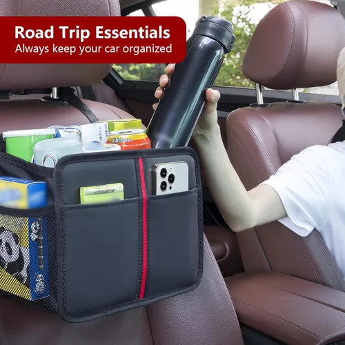 Vista 6 de Hanging Car Seat Organizer Backseat Car Organizer - Premium PU Leather Car Backseat Organizer Road Trip Essentials, Multifunction Car Seat Back