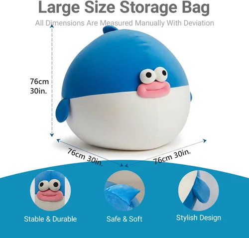Vista 5 de Funda para puf para niños, almacenamiento de animales de peluche, suave y lavable, para niños y niñas, organizador de almacenamiento de juguetes