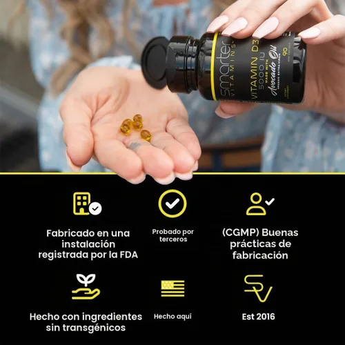 Vista 5 de Vitamina D3 5000 UI con aceite de aguacate, alta potencia 125 mcg, 90 mini