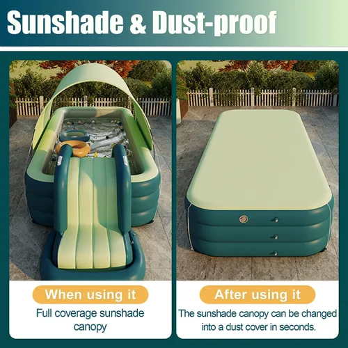 Vista 7 de YUEWO Piscina inflable con dosel sobre el suelo, piscina portátil para adultos, piscina inflable para jardín familiar y patio trasero