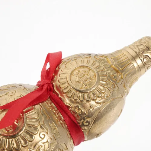 Vista 7 de Garneck Adorno de calabaza de cobre, estatua decorativa de Feng Shui Wu Lou para mesa de oficina en casa, símbolo de prosperidad y riqueza