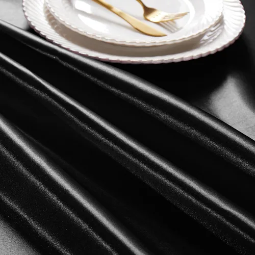 Vista 5 de KKJIAF Paquete de 1 mantel de satén negro de 58 x 102 pulgadas, rectangular, brillante, sedoso y suave, para decoración de banquete de boda, fiesta
