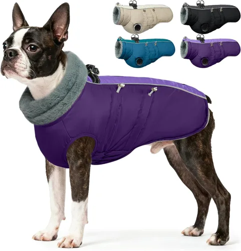 Vista 24 de IDOMIK Abrigo cálido para perros con arnés, chaquetas reflectantes impermeables para perros pequeños, medianos y grandes, chaqueta de invierno