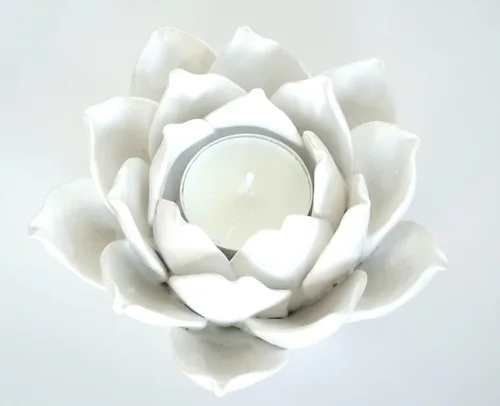 Vista 7 de Cerámica Lotus Petals Style Flower Candle Holder Tea Lights Holder Hogar & Decoración de mesa (blanco)
