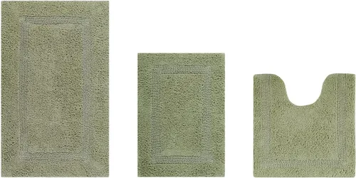 Vista 278 de Better Trends - Juego de 2 alfombras de baño 100% algodón, extra suaves, con borlas, de 17" x 24", alfombra de baño superabsorbente y reversible