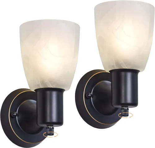Vista 10 de Juego de 2 apliques de pared - Luces de tocador negras mate para baño, accesorios de luz de pared modernos con interruptor giratorio - Luz